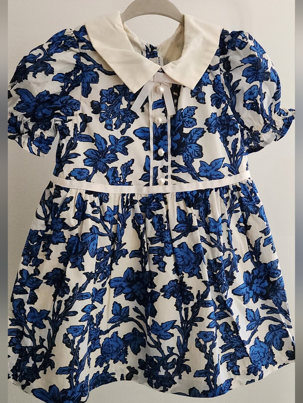 Janie and Jack White Dress with Blue Floral Print and Peter Pan Collar